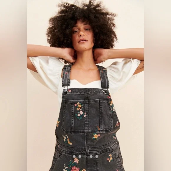 DRIFTWOOD Black Floral embroidered Shortalls - Picture 8 of 10